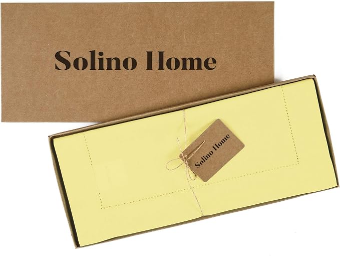 Solino Home Cotton Linen Dining Table Runner Yellow Hemstitch, 14 x 108 in | - Image 4