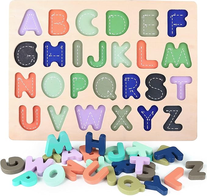Wooden Puzzles for Toddlers, Kesletney Wooden Alphabet Number Shape Learning Puzzles for Kids, Preschool Educational Toys Gift for Boys Girls Ages 3 4 5 6 Years Old