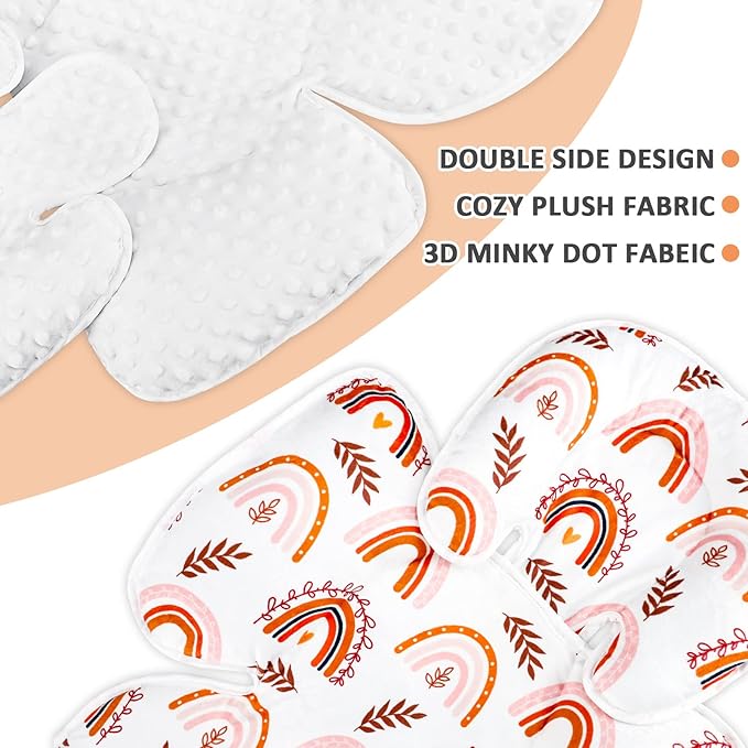 Pea Pod Baby Car Seat Head Support for Newborn, 2 in 1 Infant Car Seat Head Support for Boys Girls Extra Soft Breathable Baby Car Seat Cushion Insert for Strollers, Swings, and Bouncers, Boho Rainbow