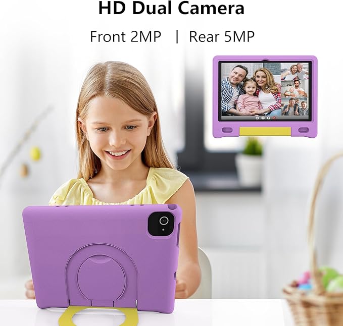 JREN Kids Table 10.1" ｜Android 14 Tablet for Kids｜64GB Storage｜Octa-Core｜WiFi ｜Cameras｜Parental Control｜Kids Content｜Case Included Great Gift for Children Ages 3-12 Years Old Purple