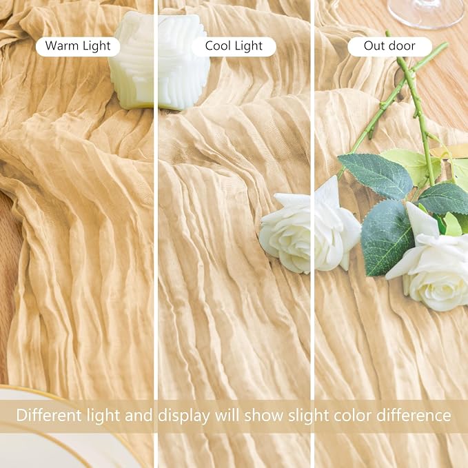 Cheesecloth Table Runner 10FT 3Pcs Sand Boho Gauze Rustic Sheer Runners | - Image 5
