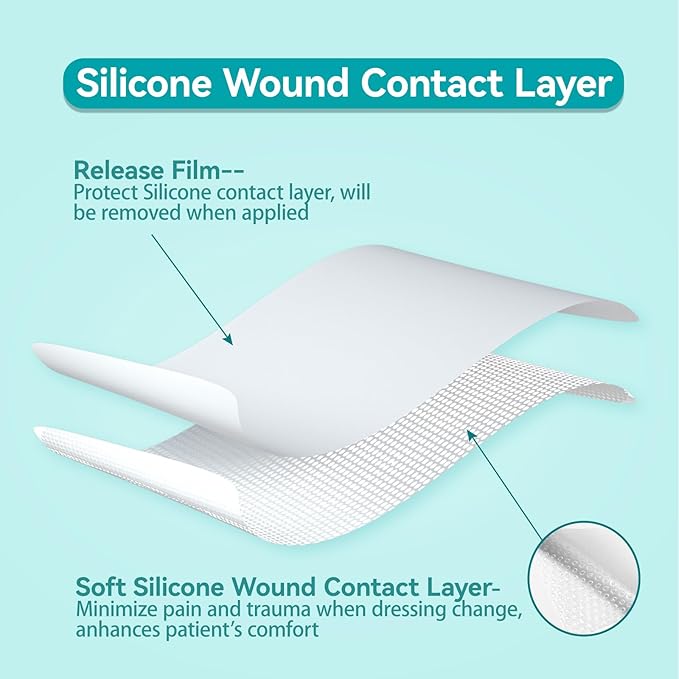 Dimora Silicone Wound Contact Layer, Non-adhering Dressing, Transparent Wound Dressing Pads, 3in x 4in (7.5cm x 10cm), 10 pcs