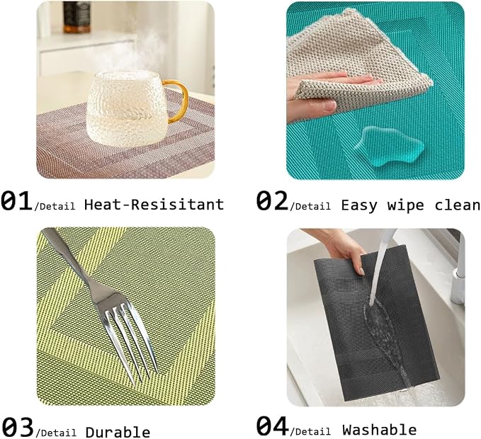 PPIGCHCY Placemats Set of 8 Washable Durable Place Mats Vinyl Heat Resistant - Image 5