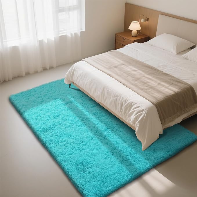 yongyangjuxin Teal Blue Rug Fluffy Rug, 10x14 Teal Area Rugs - Image 2