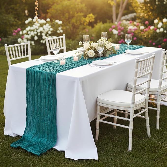 3 Pack Teal Green Cheesecloth Table Runner 120 Inch Boho Wedding Decor | - Image 8