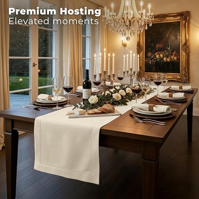 Signature Linen™ by D'Moksha Ivory Table Runner 84 Inches Long, 100% Pure Linen - Image 3