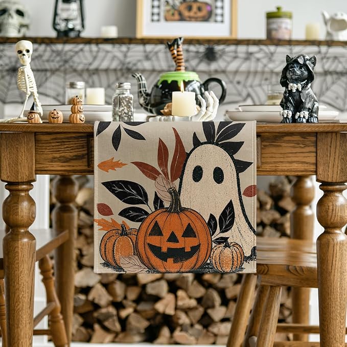 Artoid Mode 210 GSM Halloween Table Runner 13x90 Inch Home Party Decor | Leaves - Image 2