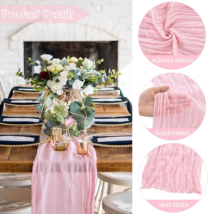 Pink 10FT Cheesecloth Table Runner Boho Gauze Fabric Table Runner Rustic Sheer - Image 2
