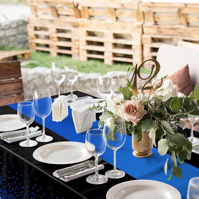 MASHAN 1Pcs Black and Blue Tablecloth Party Decorations, Plastic Black Table - Image 5