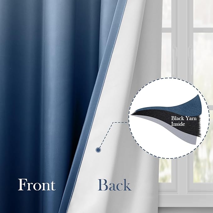HOMEIDEAS Navy Blue Ombre Blackout Curtains 52 X 84 Inch Length Gradient Room Darkening Thermal Insulated Energy Saving Grommet 2 Panels Window Drapes for Living Room, Bedroom