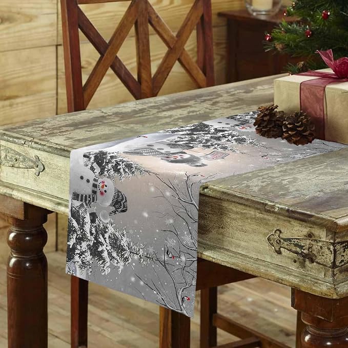 Christmas Snowman Table Runners 70 Inches Long, Cotton Linen Fabric Snowflake - Image 3
