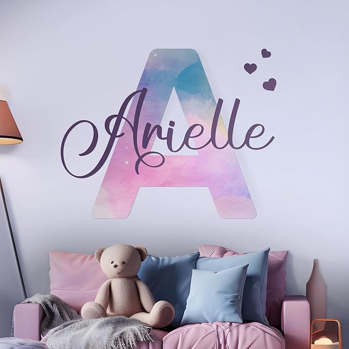 Custom Stickers Name Wall Decor I Personalized Name Sign for Room Decor | Multiple Custom Name & Initial I Decal for Baby Girl Nursery Decor I Nursery Wall Decal for Baby (A. Pink and Blue Sky)