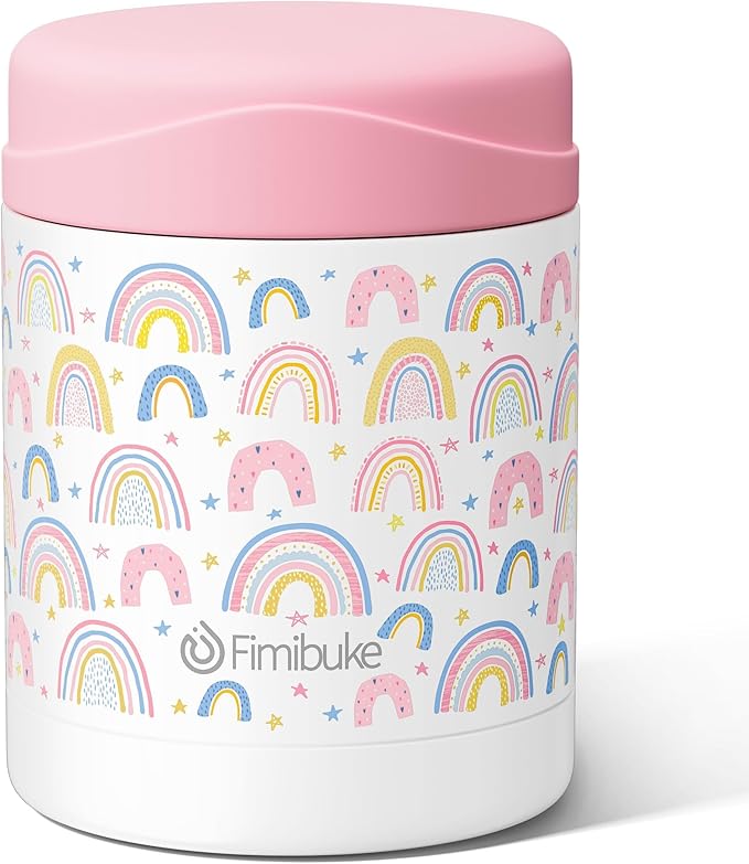 Fimibuke Insulated Kids Food Jar, 12 OZ BPA FREE Wide Mouth Stainless Steel Vacuum Thermos for Hot Cold Food for School Travel Leakproof Toddler Boy Girl Lunch Container Snack Cup for Fruits Veg Soup