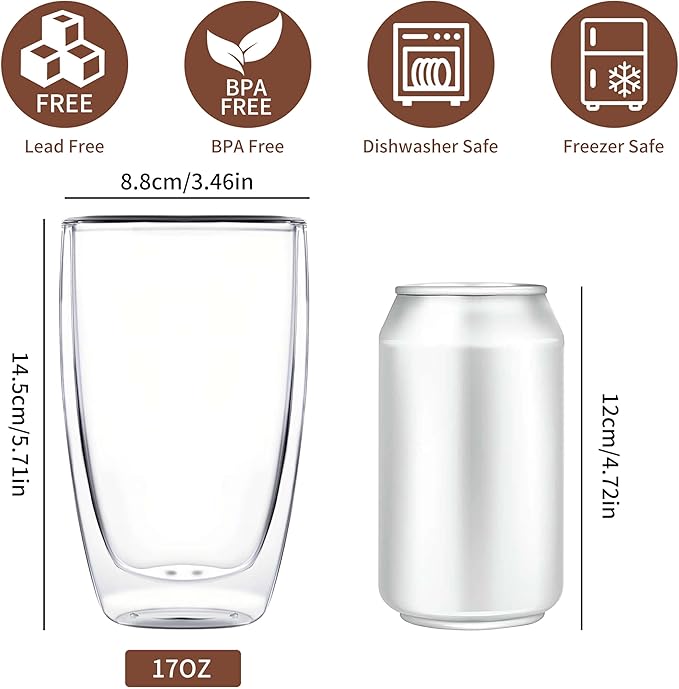 MESNEY 17oz Double Walled Glass Coffee Mugs, Insulated Clear Cappuccino Latte - Image 2