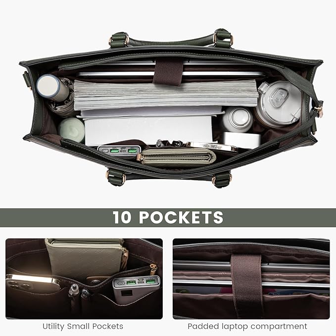 LOVEVOOK Laptop Bag for Women, 15.6 lnch Waterproof Lightweight Leather Tote Bag - Image 4