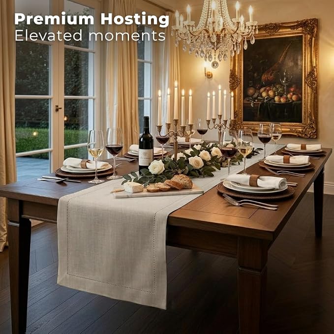 Signature Linen™ by D'Moksha Natural Table Runner 48 Inches, 100% Pure Linen - Image 4