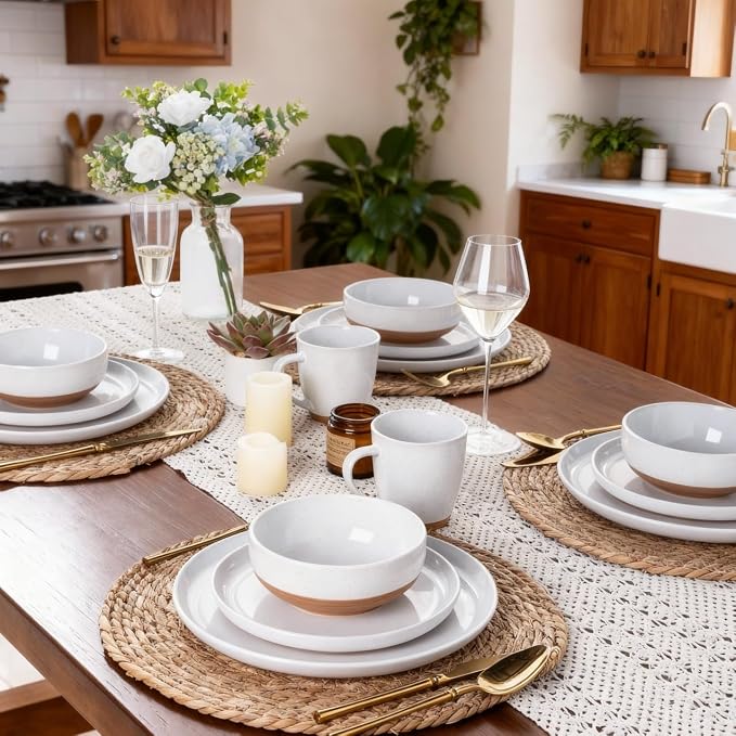 AmorArc Dinnerware Sets for 8, 24 Pieces Ceramic Plates and Bowls Set | Scratch - Image 9