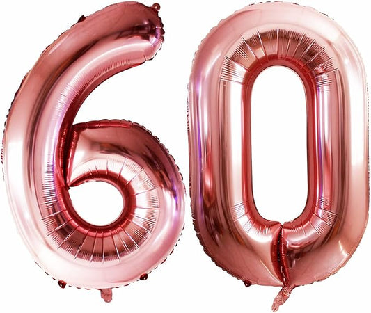 GOER Number 60 Balloons for 60th Birthday Party Decorations,42 Inch Jumbo Foil Helium Balloons for 60th Anniversary (Rose Gold)