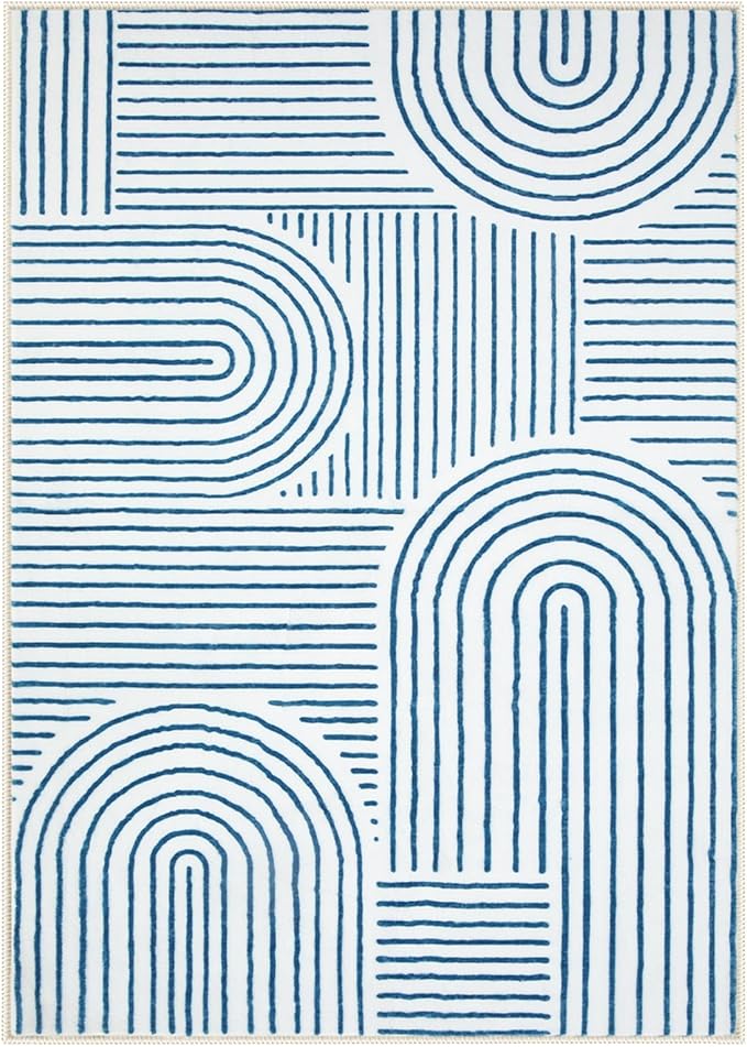 Lahome Abstract Washable Area Rugs 5x7, Soft Blue Rugs - Image 6