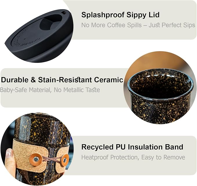 Coffee Travel Cups with Lids Ceramic To Go Coffee Tumbler Tea Mug | Spill Proof - Image 6