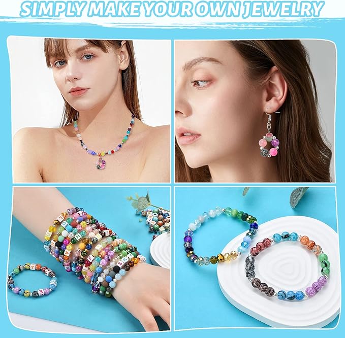 Glass Beads for Jewelry Making,1400Pcs Over 120 Different Pattern Beads Bulk, Include Crystals Beads, Crackle Beads, Letter Beads, Bicone Bead, Spacer Beads for Bracelet Earring Necklace DIY Crafts