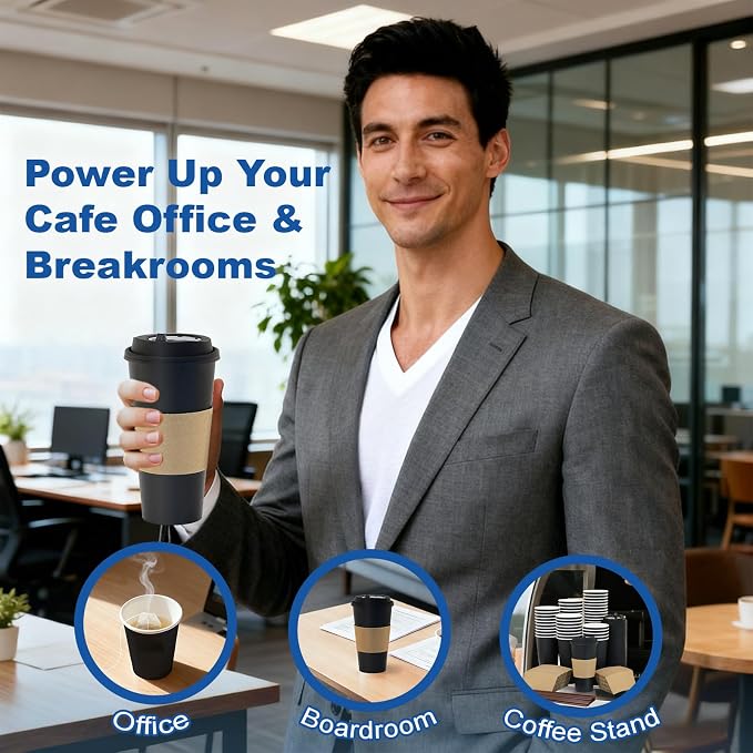 20 oz 50 Pack Coffee Cups with Lids and Sleeves, Hot Disposable To Go Travel - Image 7