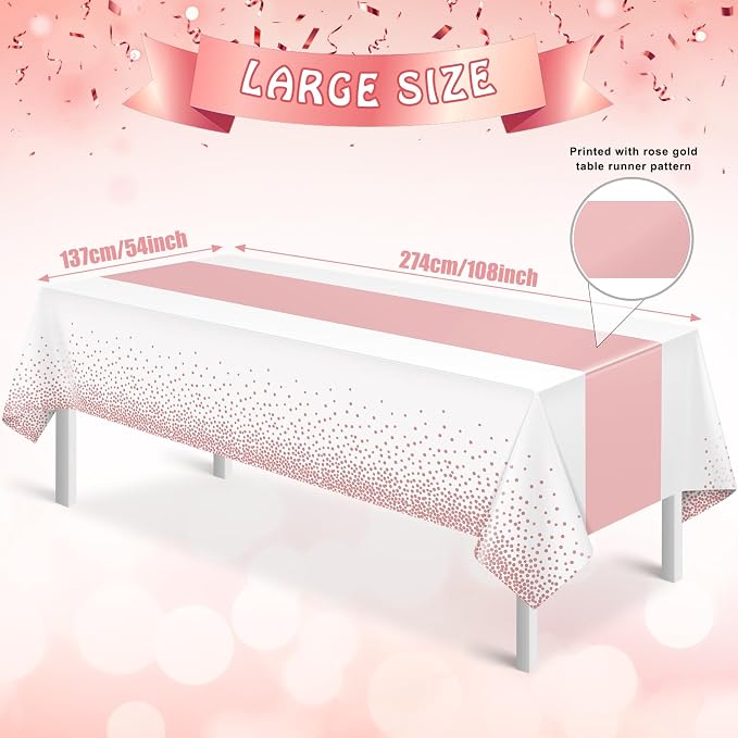 6Pcs White and Rose Gold Tablecloth Party Decorations, Plastic White Table - Image 2