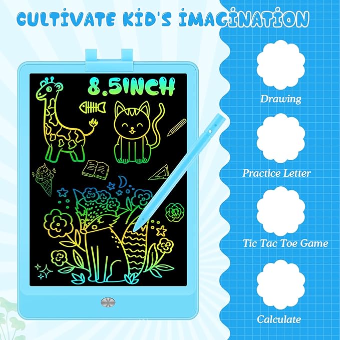 Decute Kids Toys LCD Writing Tablet with Stylus, 8.5 Inch Erasable Toddlers Doodle Board, Reusable Drawing Pad for Kids, Educational Christmas Birthday Gift for 3 4 5 6 7 8 Girls Boys Toddler Blue