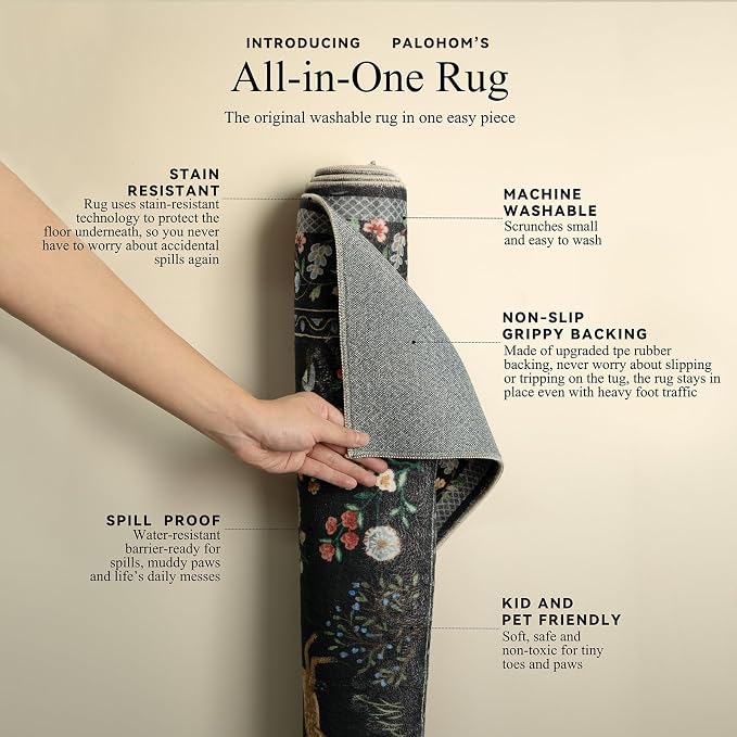 Washable Area Rugs for Living Room: 5x7 Bedroom Rug Vintage Rugs Stain - Image 4