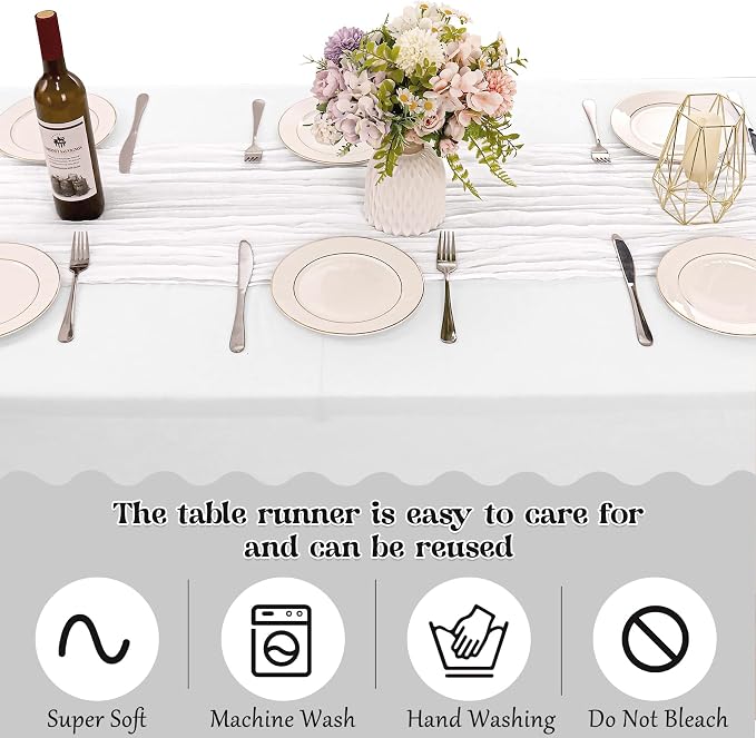 10 Pack White Cheesecloth Table Runner 6FT Boho Gauze Fabric Table Runner - Image 4