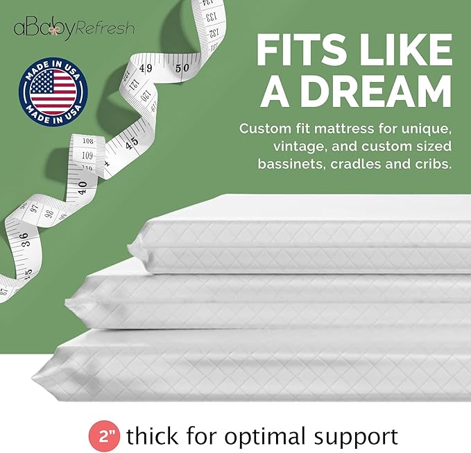 Cradle Baby Mattress and Bassinet Mattress 15x33 – 2-Inch Firm Foam Baby Bed with Waterproof Vinyl Cover – Non-Toxic Hypoallergenic Cushion Pad Replacement for Infant Bed (Multiple Standard Sizes)