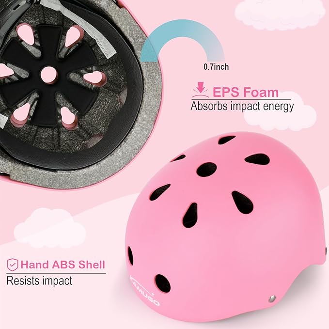 KAMUGO Kids Bike Helmet, Toddler Helmet for Ages 2-8 Boys Girls with Sports Protective Gear Set Knee Elbow Wrist Pads for Skateboard Cycling Scooter Rollerblading