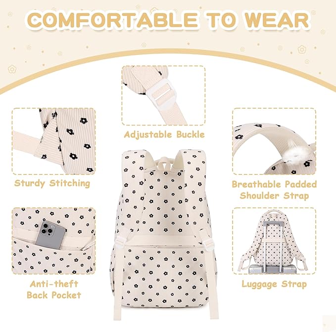 Corduroy Backpack Kids Backpack for Girls School Bags for Middle School Students Book Bag for Elementary Primary Kawaii Ita Backpack, Flower