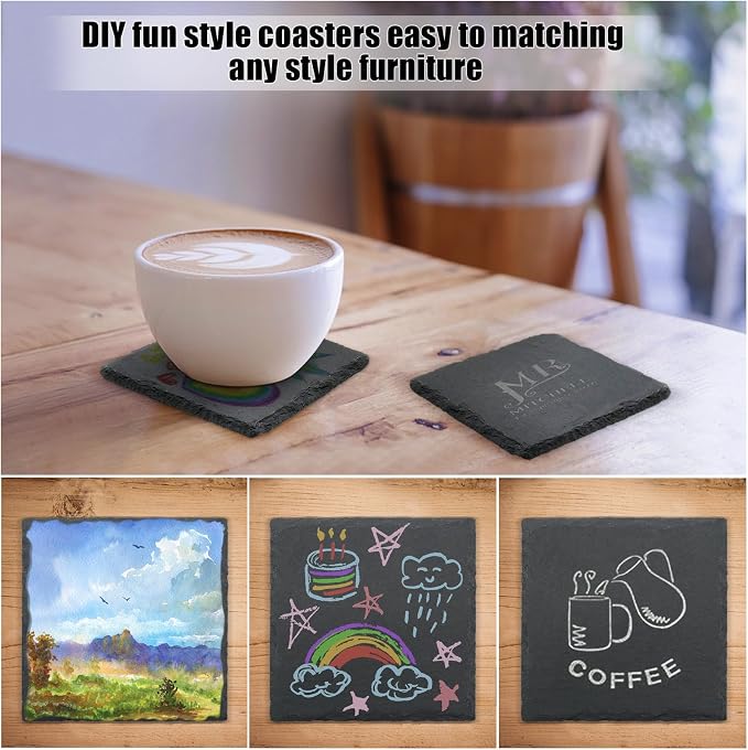 VIBRATITE 12 Pack 4 Inch Square Black Slate Drink Coasters - Image 5