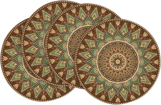 Artoid Mode Brown Yellow Mandala Round Placemats Set of 4, 14 Inch Seasonal by ArtoidMode