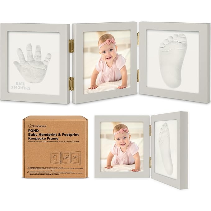Baby Shower Gifts for Boys, Girls - Baby Hand and Footprint Kit, Newborn Handprint Kit, Keepsake Photo Frame, Nursery Picture Frame, Gender-Neutral Newborn Keepsake Gifts (Cloud Gray)