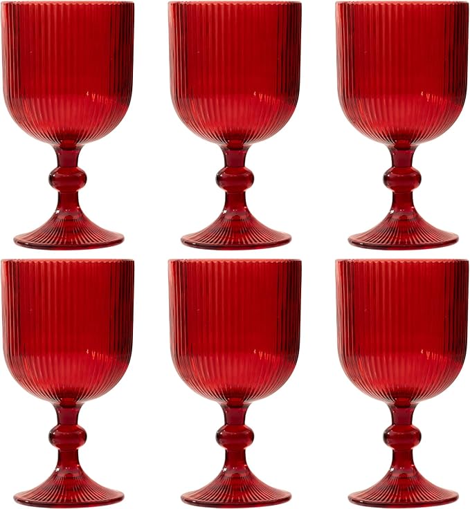 Red Vintage Wine Glasses Set of 6, 11 Ounces Colored Glass Water Goblets by XKXKKE