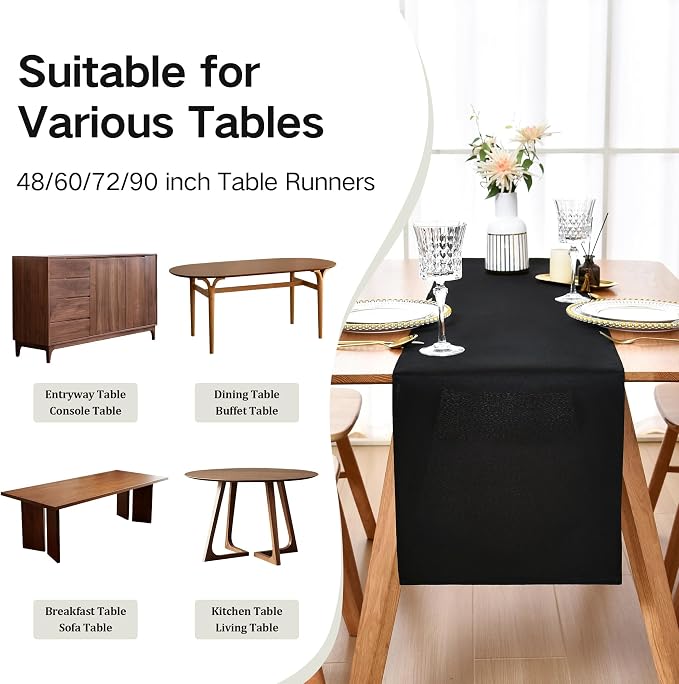 Farmhouse Black Table Runner Dining Table Runners 48 Inches Long Coffee Table - Image 5