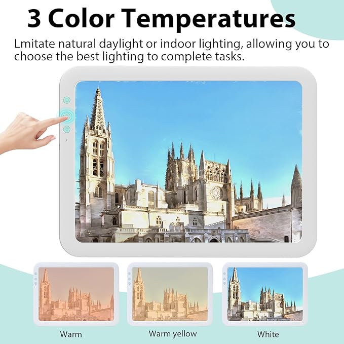 HIUKCOLED Wireless Battery Powered A3 Light Pad, 3 Colors Stepless Dimmable and 6 Levels Brightness Light Board, Rechargeable LED Light Tracing Box for Diamond Painting,Cricut Weeding Vinyl Tools