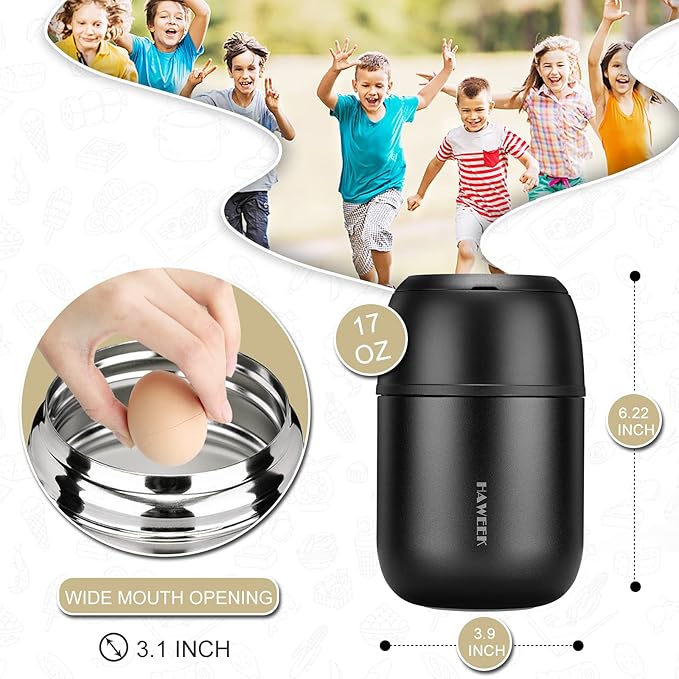 Insulated Food Container 17 oz Soup Thermo for Hot Food Kids Adults, Stainless Steel Vacuum Lunch Box with Folding Spoon, Adult Kids Thermo Portable with Handle for School, Office, Outdoor