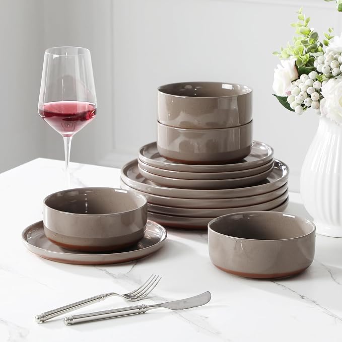 MALACASA Plates and Bowls Sets, 12 Pieces Modern Stoneware Dinnerware Set - Image 7