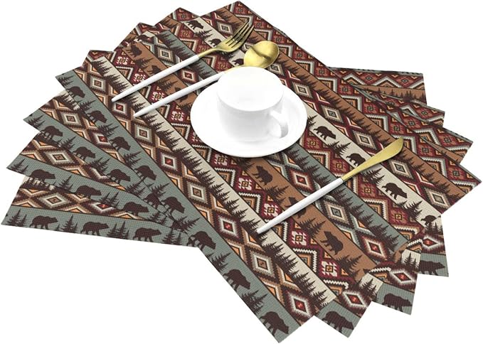Vintage Rustic Placemats Bear Mountain Dining Table Mats Set of 4 Linen 12x18 - Image 3