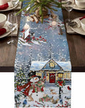 Merry Christmas Table Runner 90 Inches Long, Xmas Trees Snowman Snowflake Table by Unknown