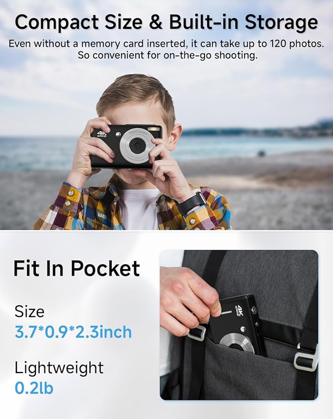 Digital Camera for Kids, FHD 1080P 44MP Point and Shoot Digital Camera with Face Detect, Smile Capture, 18X Zoom, 20 Filters, Anti Shake, 32GB SD Card Blcak Compact Vintage Camera for Kids Boys Girls