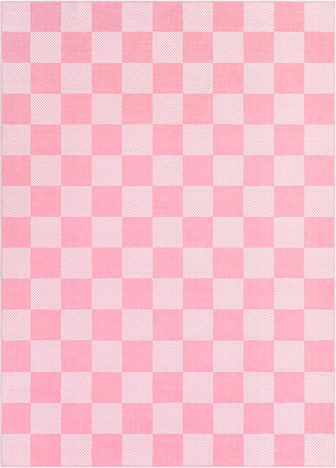GarveeHome Checkered Blush Pink and White 5x7 Washable Rug Geometric Diamond - Image 4