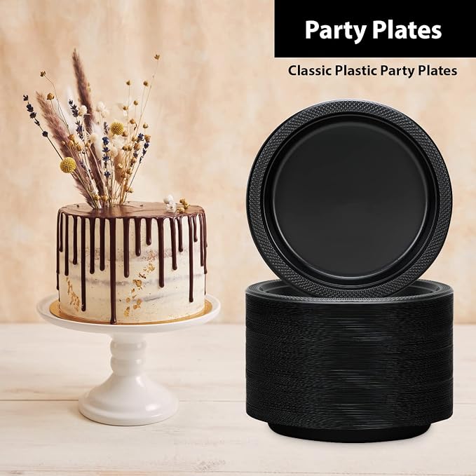 Hanna K. Signature Black Plastic Party Plates – 7-Inch Heavy Duty Disposable - Image 3