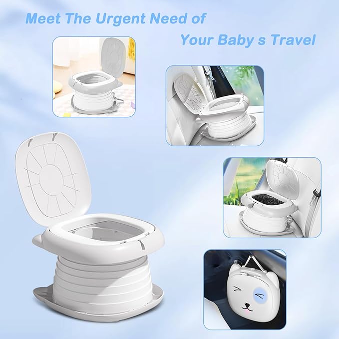2025 Upgraded Portable Potty Training, Travel Potty for Toddler, portable toilet for kids Foldable, Apply to Seat Emergency Toilet for Camping, Outdoor,Car, Indoor(white Gray)