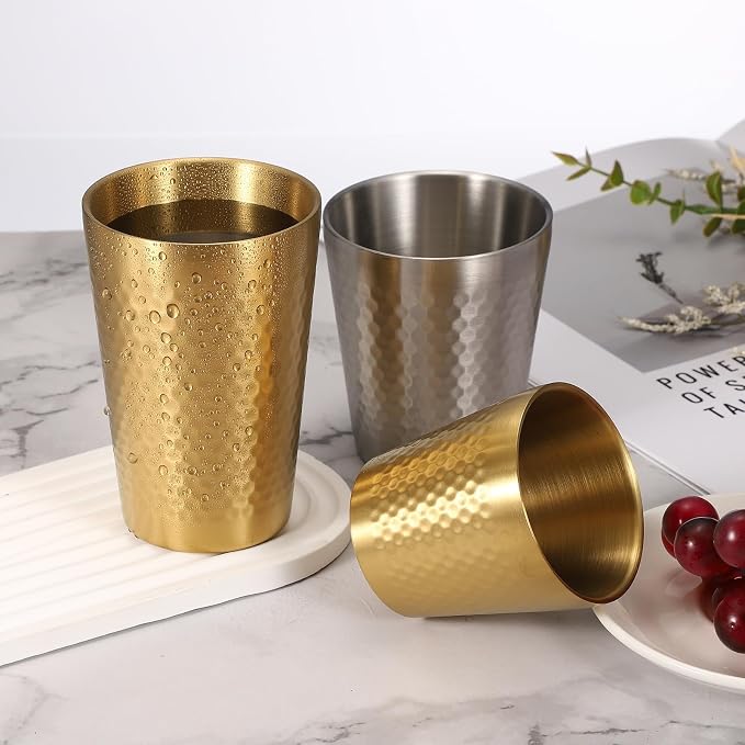 uxcell 2 Pcs Stainless Steel Cups, 12oz/350ml Metal Cups Diamond Textured - Image 3