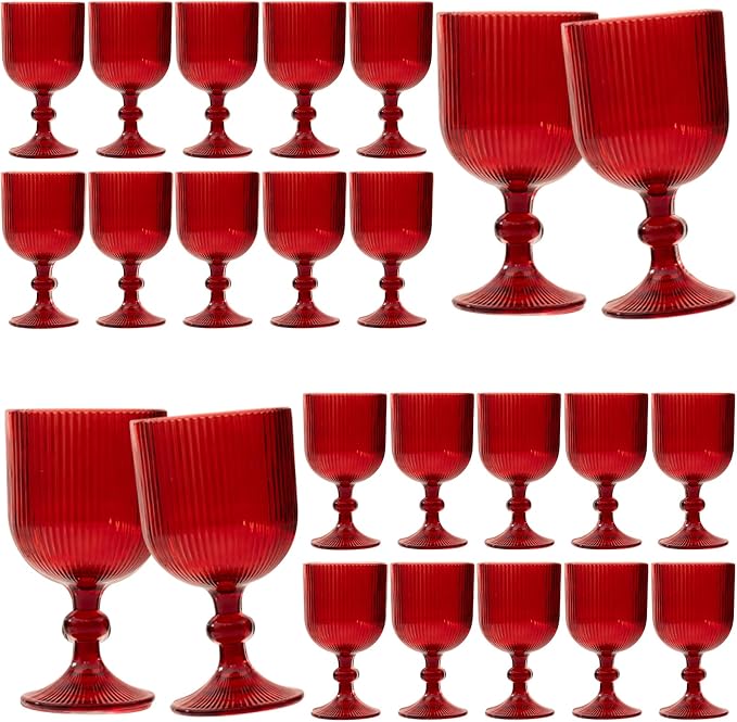 24 Pcs Red Vintage Wine Glasses, 11 Ounces Colored Glass Water Goblets by XKXKKE