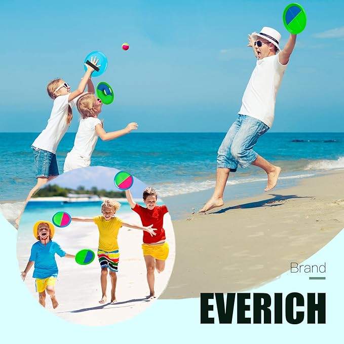 EVERICH Upgraded Toss and Catch Ball Game Set - Indoor and Outdoor Games for Kids 3-12, Beach Sand Pool Water Toy Includes 4 Paddles 4 Sticky Balls, Great Birthday Easter Gifts for Boys Girls